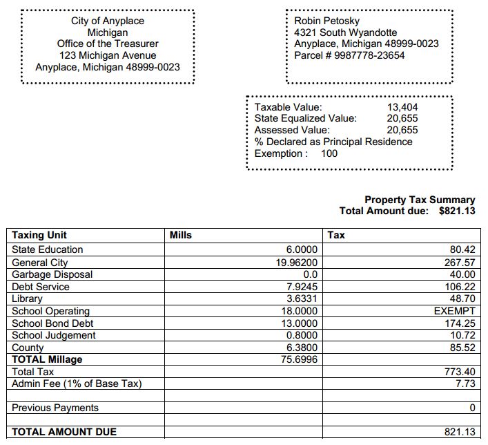 Example property tax bill